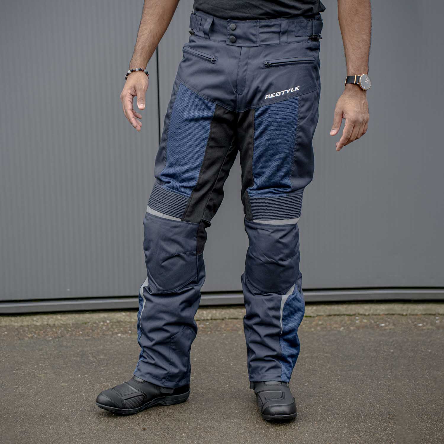 CE-SUMMERTECH NAVY BLUE MOTORBROEK/ AA GEKEURD/ INCL. CE-LEVEL II PROTECTIE